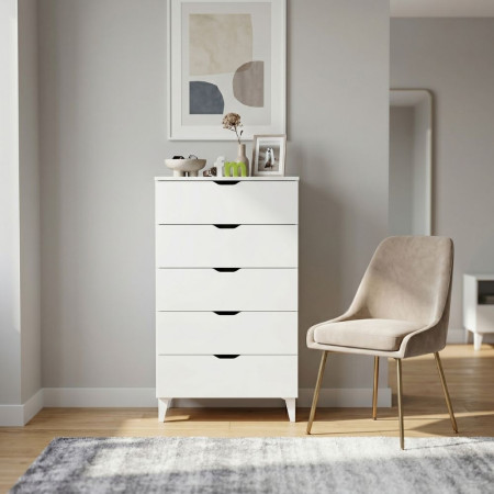 Chiffonnier 5 Tiroirs Loft Blanc Brillant Achat en Ligne