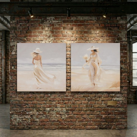Set de cuadros de mujer en la playa | Arte en lienzo decorativo