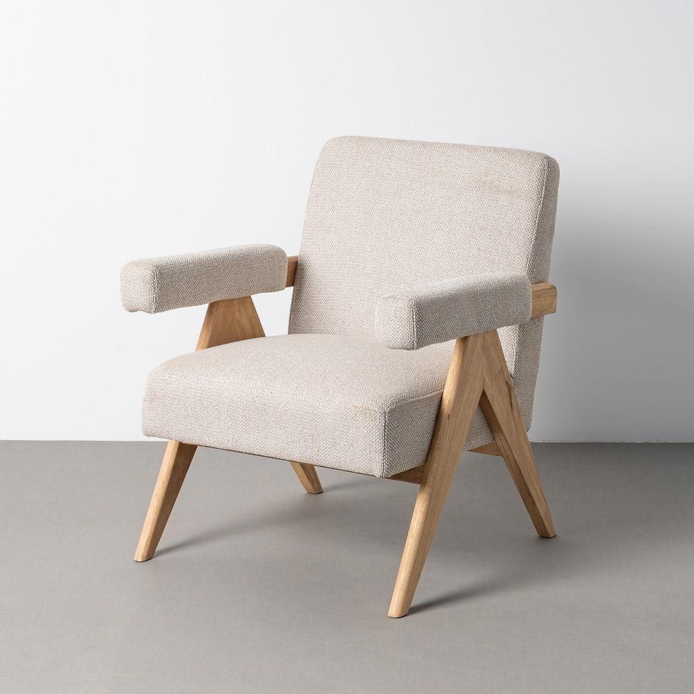 SILLÓN BEIGE TEJIDO-MADERA SALÓN 74 X 76 X 85 CM