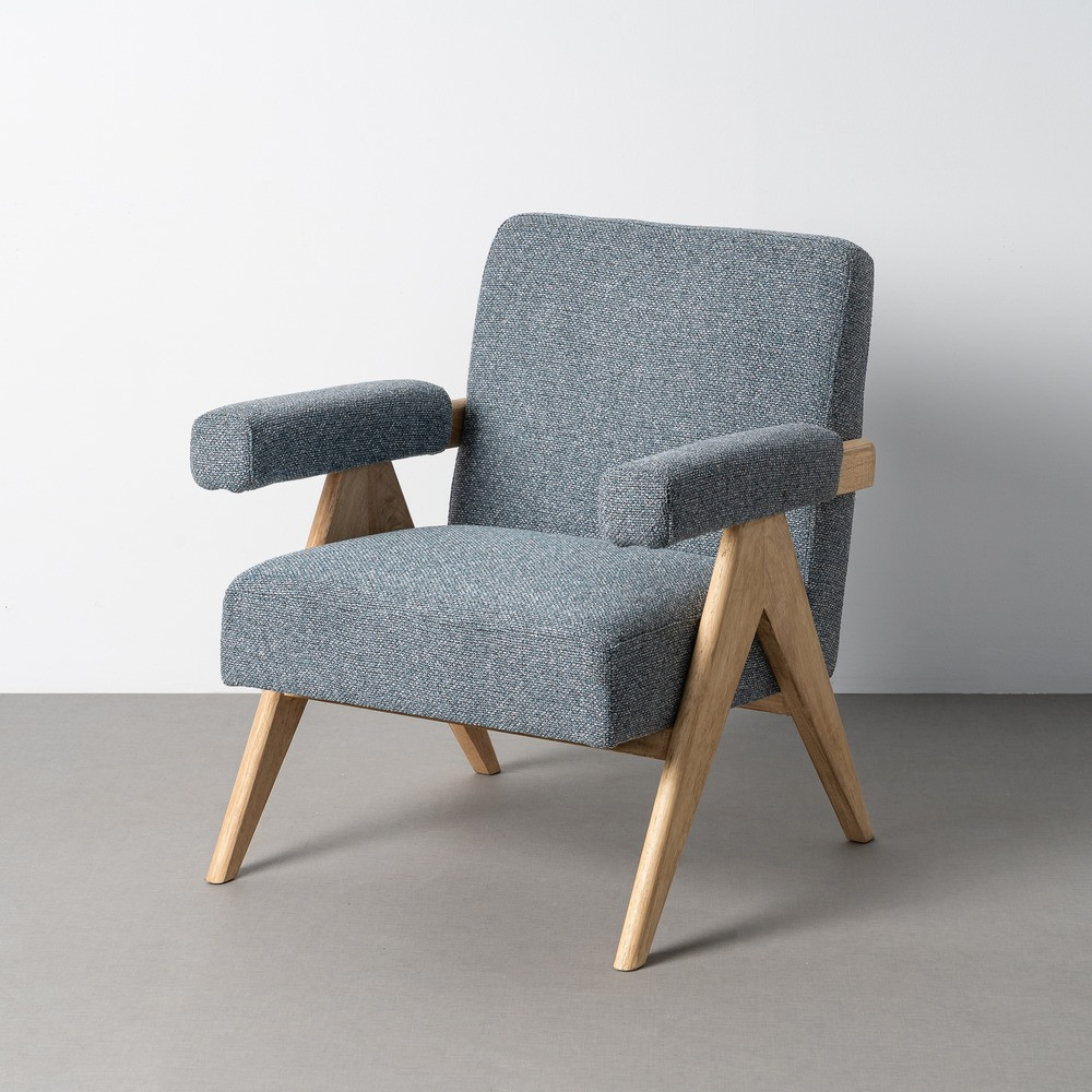 SILLÓN AZUL TEJIDO-MADERA SALÓN 74 X 76 X 85 CM