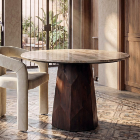 MESA COMEDOR MADERA-MÁRMOL SALÓN 120 X 120 X 77 CM