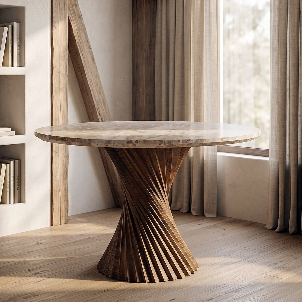 MESA COMEDOR MÁRMOL/MADERA SALÓN 120 X 120 X 76 CM