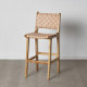 Sgabello Alto Teak Pelle Intrecciata Beige - Stile Safari - fanmuebles