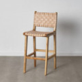 Sgabello Alto Teak e Pelle - Beige 45 x 95 x 57 cm