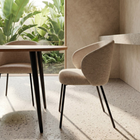 Silla Comedor Tapizada Beige Metal | fanmuebles