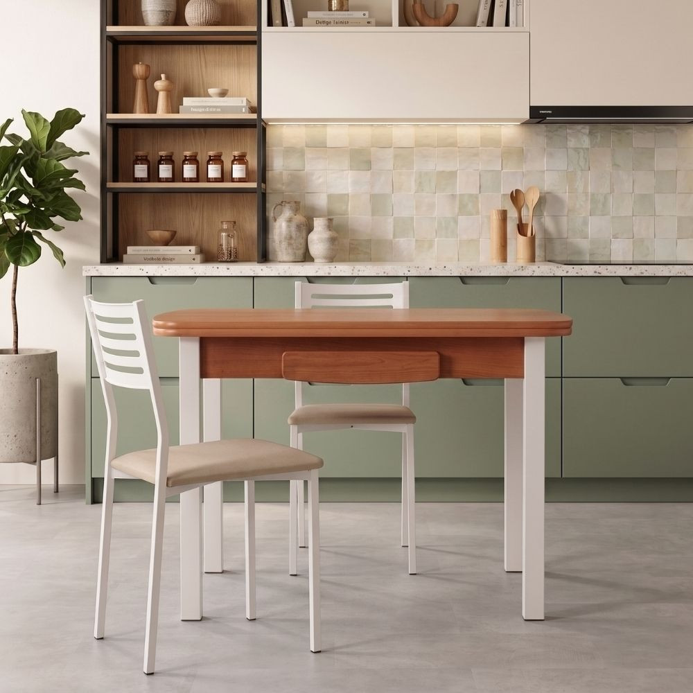 Mesa Extensível Gaveta Koral Cerejeira Branco | Compra