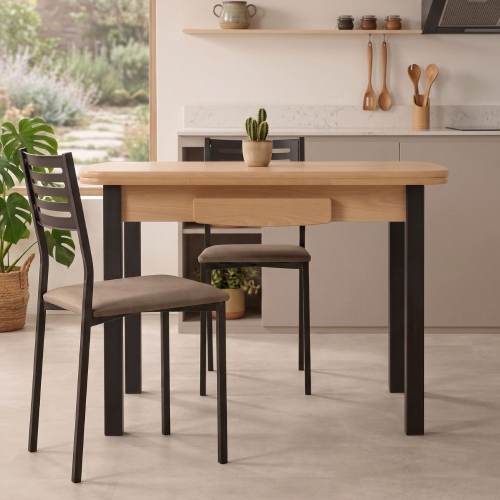 Mesa Extensível Koral Faia e Preta fanmuebles