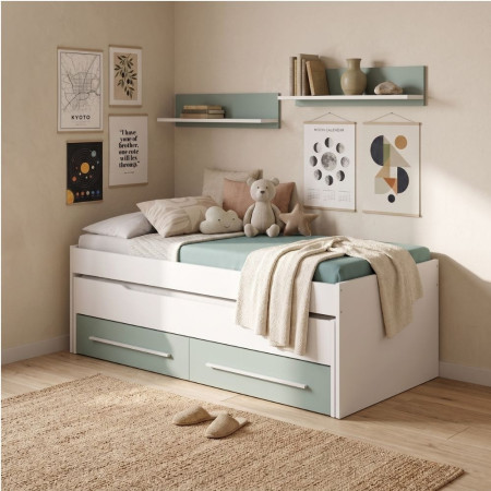 Lit Gigogne Compact Jaipur Vert Jade et Blanc