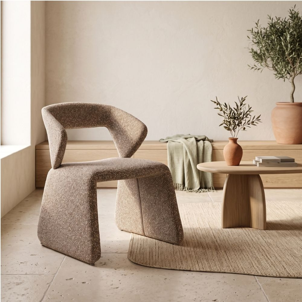 Silla de comedor tapizada beige patas tela | fanmuebles