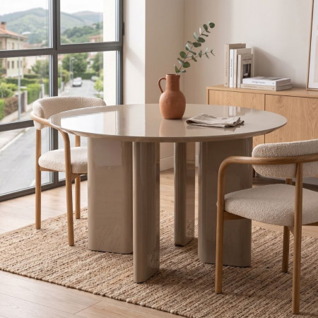 Mesa de comedor redonda Taupe alto brillo 120 x 75 x 120 cm