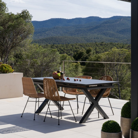 Mesa extensível de jantar em cerâmica e vidro | fanmuebles