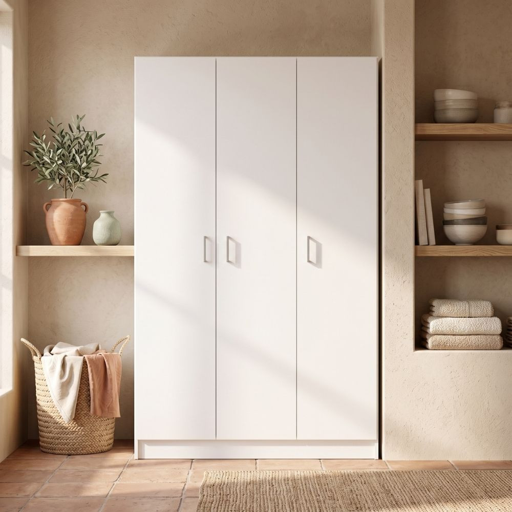 Armoire à balais 3 portes blanche | fanmuebles