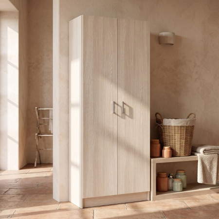 Armoire à balai 2 portes chêne | fanmuebles