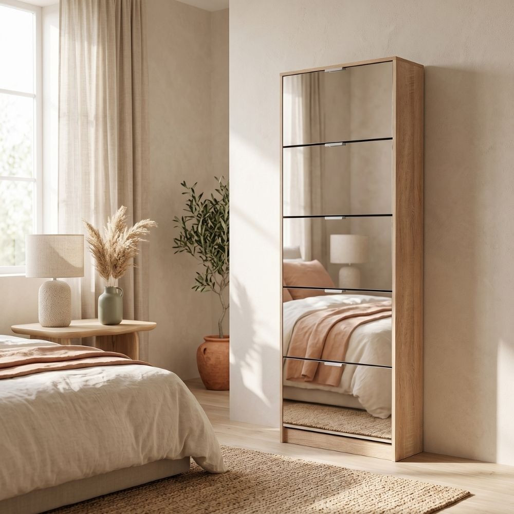 Mobile porta scarpe con specchio da terra stretto Hugo - Fanmuebles
