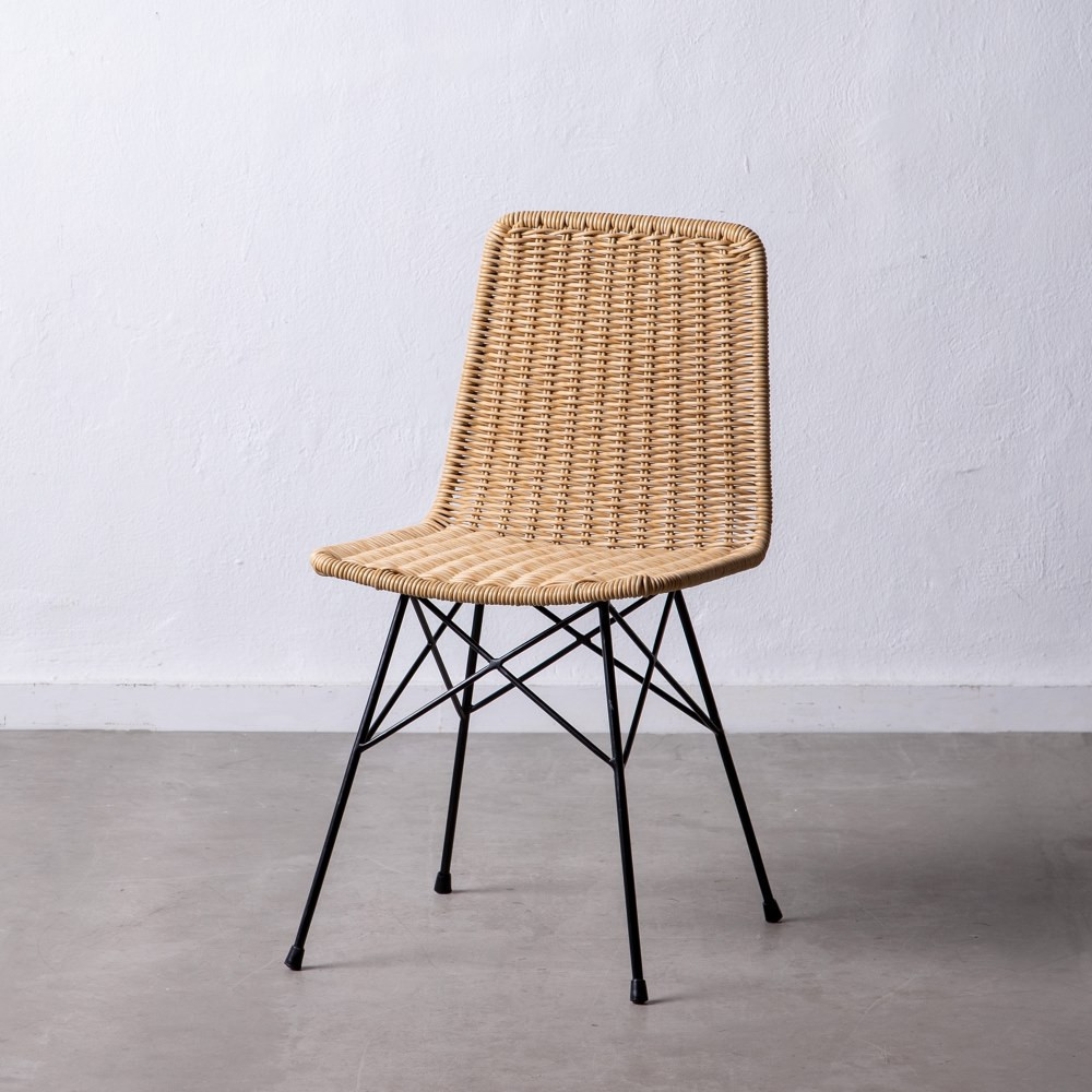 Silla de comedor de uso profesional de ratán sintético y hierro 45 x 83 x 41 cm