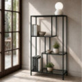 Estantería de metal negro y cristal 65 x 110 x 25 cm