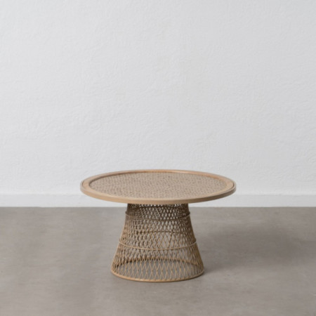 Mesa de centro redonda en ratán natural con peana cónica calada Ø70 x 39,5 cm