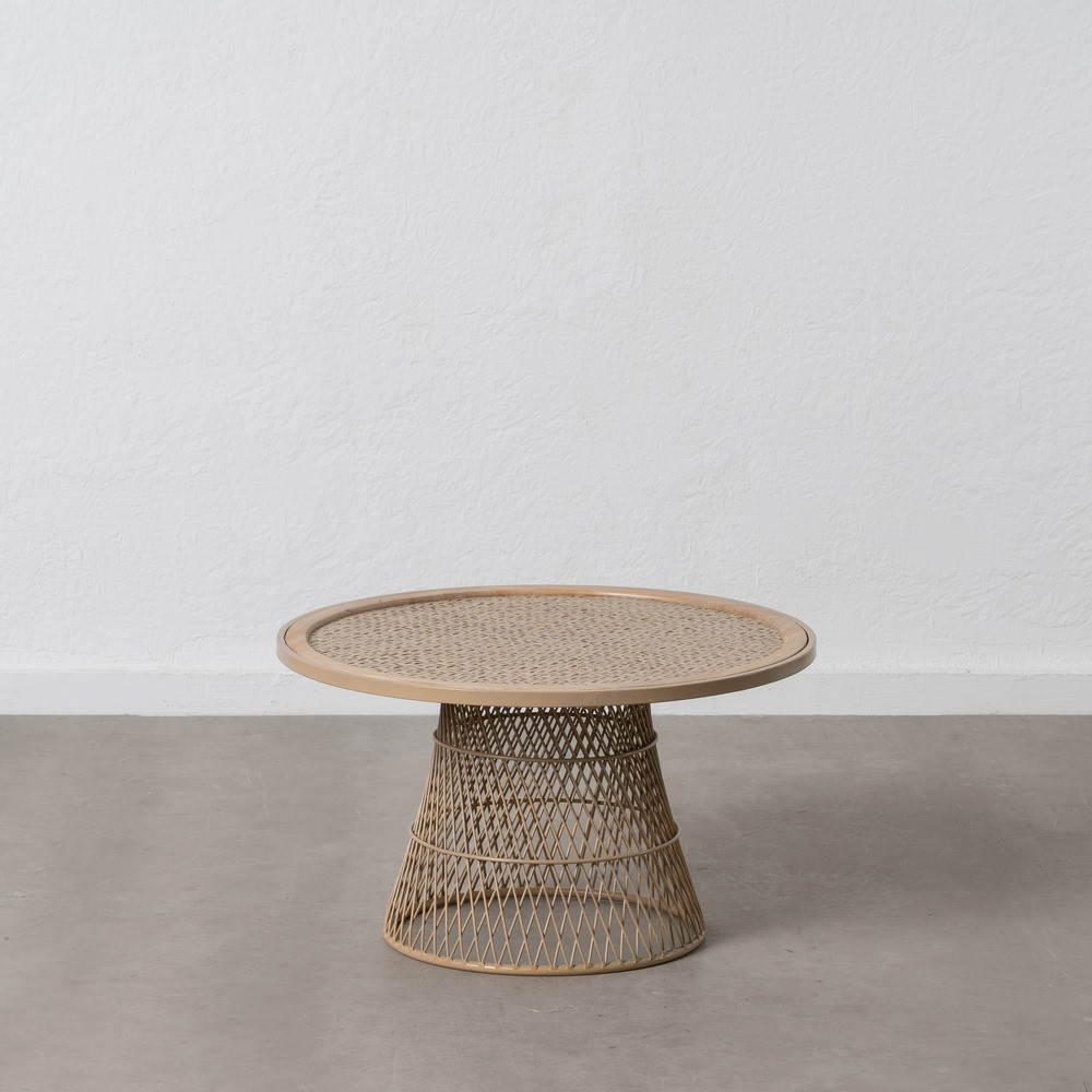 Mesa de centro redonda en ratán natural con peana cónica calada Ø70 x 39,5 cm