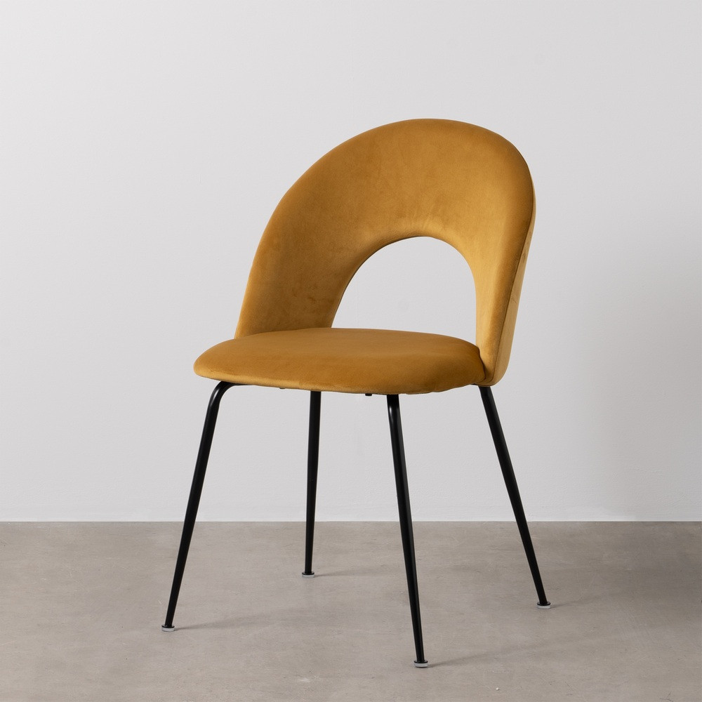 Chaise contract rembourrée ocre, tissu et métal