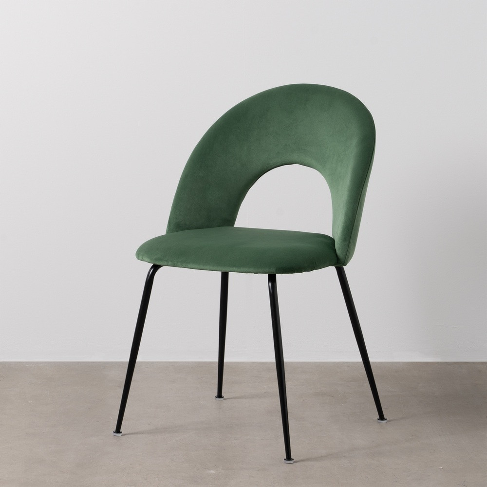 Silla de comedor de uso profesional tapizada en terciopelo verde y metal 49 x 81 x 60 cm