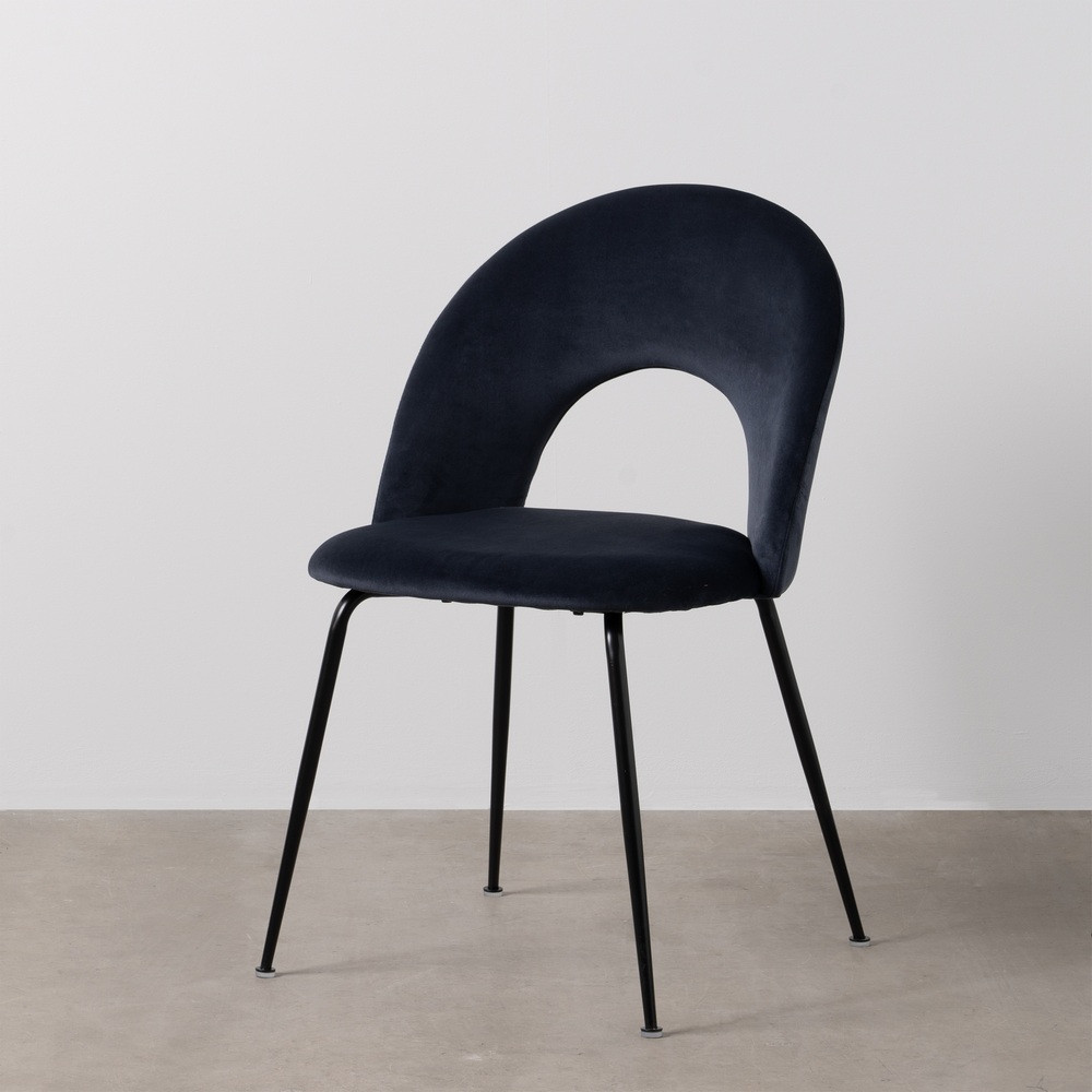 Silla de comedor de uso profesional tapizada en terciopelo azul marino y metal 49 x 81 x 60 cm