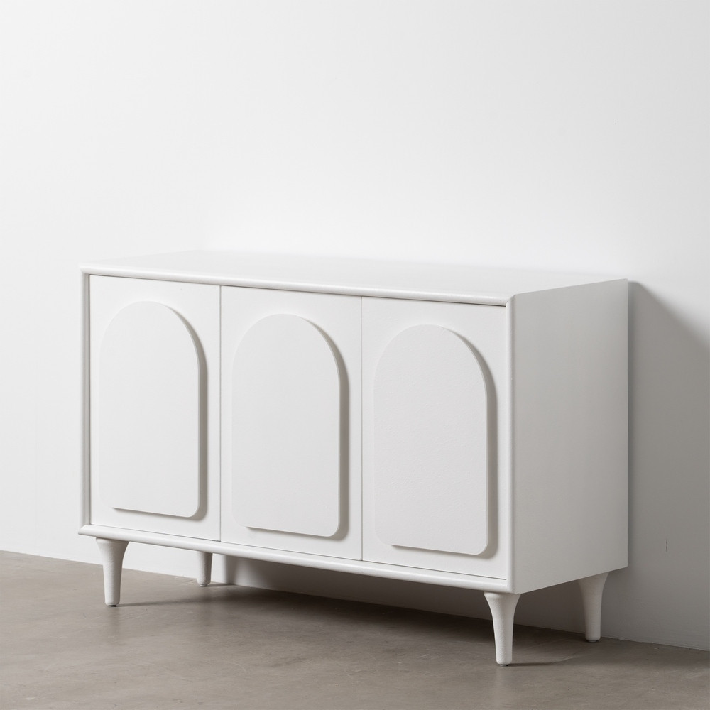 Aparador de salón con arcos moldurados en blanco 120 x 81 x 40 cm