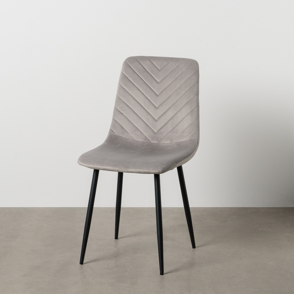 Silla de comedor de uso profesional tapizada en terciopelo gris claro y metal 45 x 88,5 x 51 cm