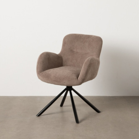 Sillón giratorio 180° envolvente en tejido taupe y patas de metal 62 x 82 x 65 cm