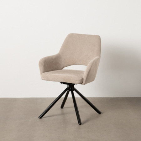 Silla con brazos de uso profesional giratoria 180° tapizada en tejido beige y metal 59,5 x 83,5 x 62 cm