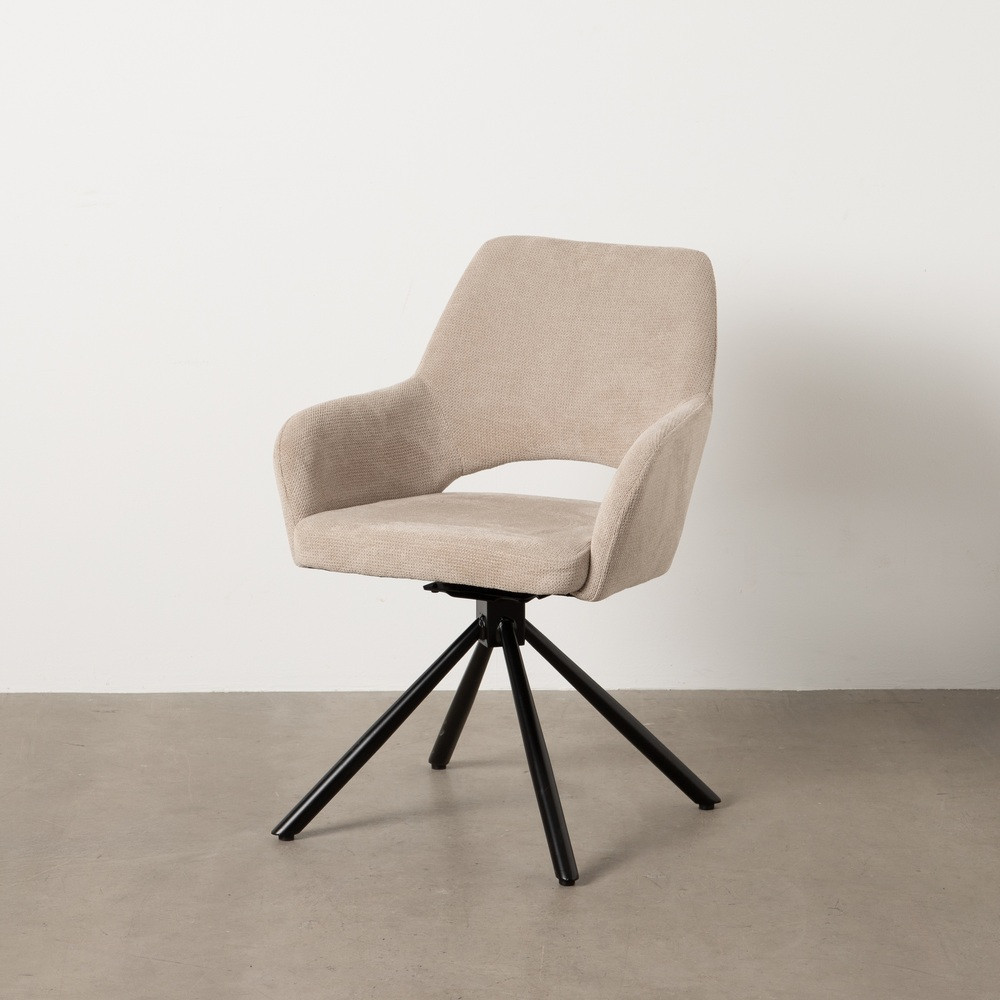 Silla con brazos de uso profesional giratoria 180° tapizada en tejido beige y metal 59,5 x 83,5 x 62 cm
