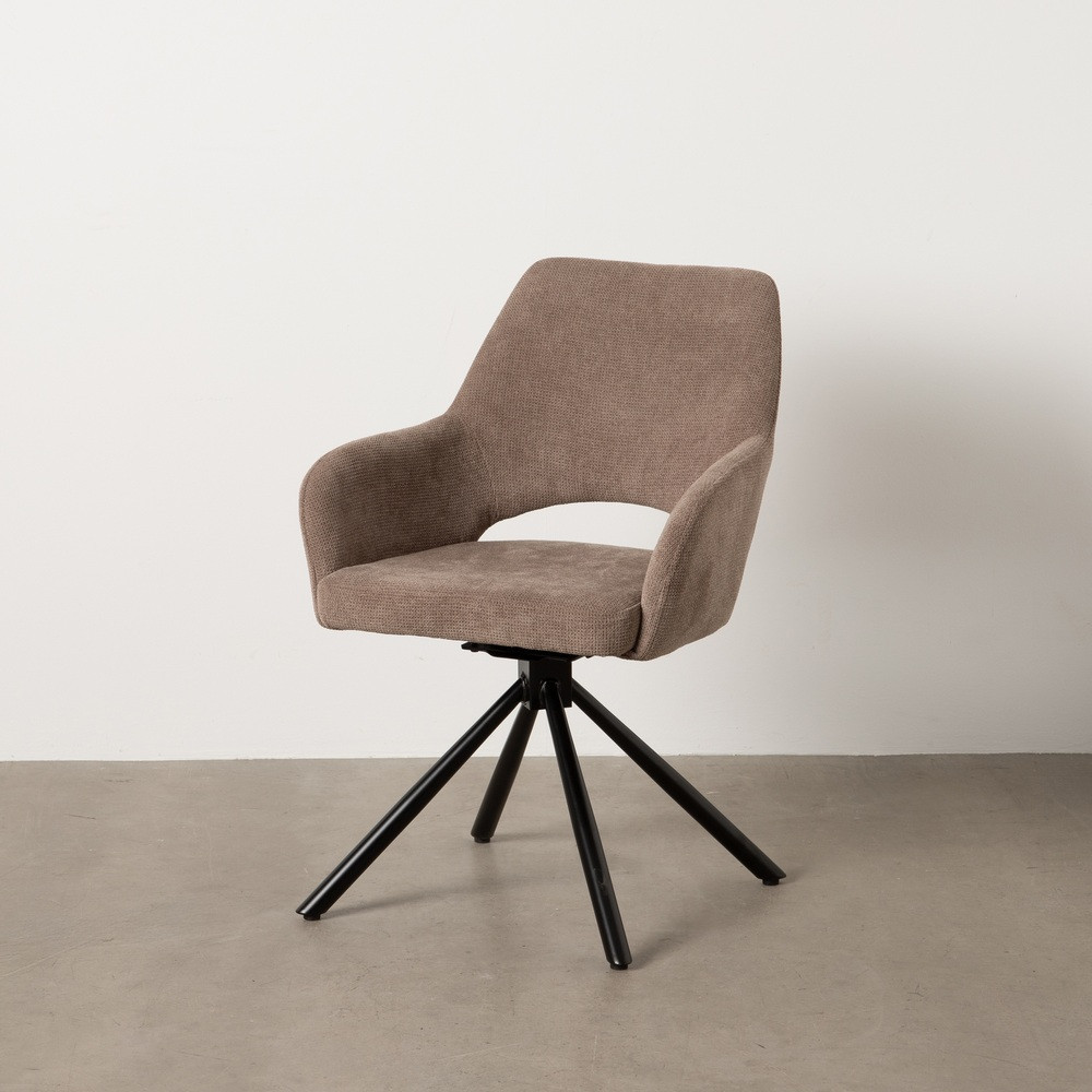 Silla giratoria 180° con abertura lumbar en tejido taupe y patas de metal 59,5 x 83,5 x 62 cm