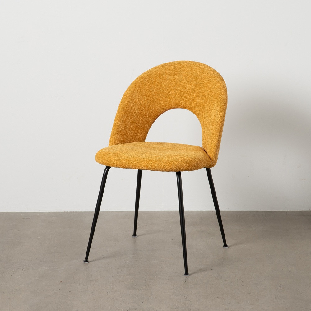 Silla de comedor de uso profesional tapizada en tejido amarillo y metal 49 x 81 x 60 cm