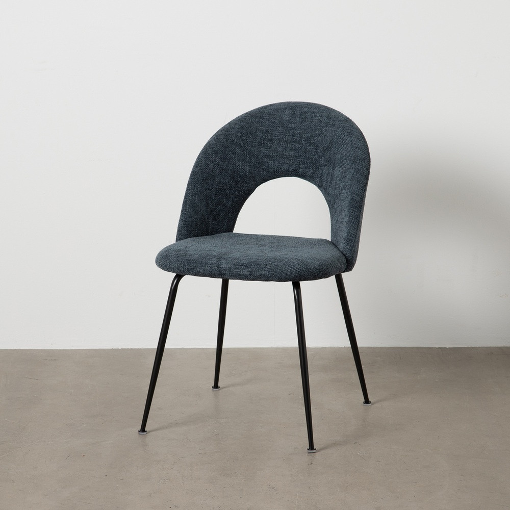 Silla de comedor de uso profesional tapizada en tejido azul y metal 49 x 81 x 60 cm