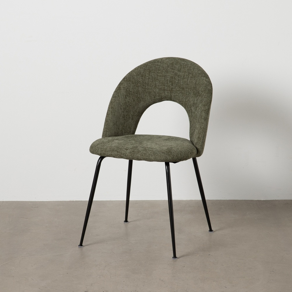 Silla de comedor de uso profesional tapizada en tejido verde y metal 49 x 81 x 60 cm