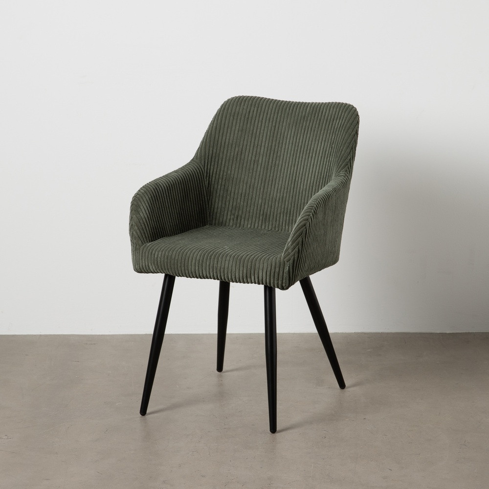 Silla de comedor de uso profesional tapizada en pana verde y metal 57 x 83 x 43 cm