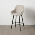 Taburete alto con brazos en tejido de pana beige y patas de metal negro 54 x 109 x 41,5 cm