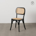 Silla de comedor de uso profesional de madera de olmo negra y ratán 45 x 88 x 41 cm