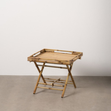 Mesa auxiliar cuadrada plegable con bandeja de bambú 56 x 50 x 56 cm