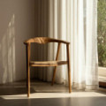 Silla con brazos de comedor apilable de madera de teca y cuerda 65 x 76 x 57 cm