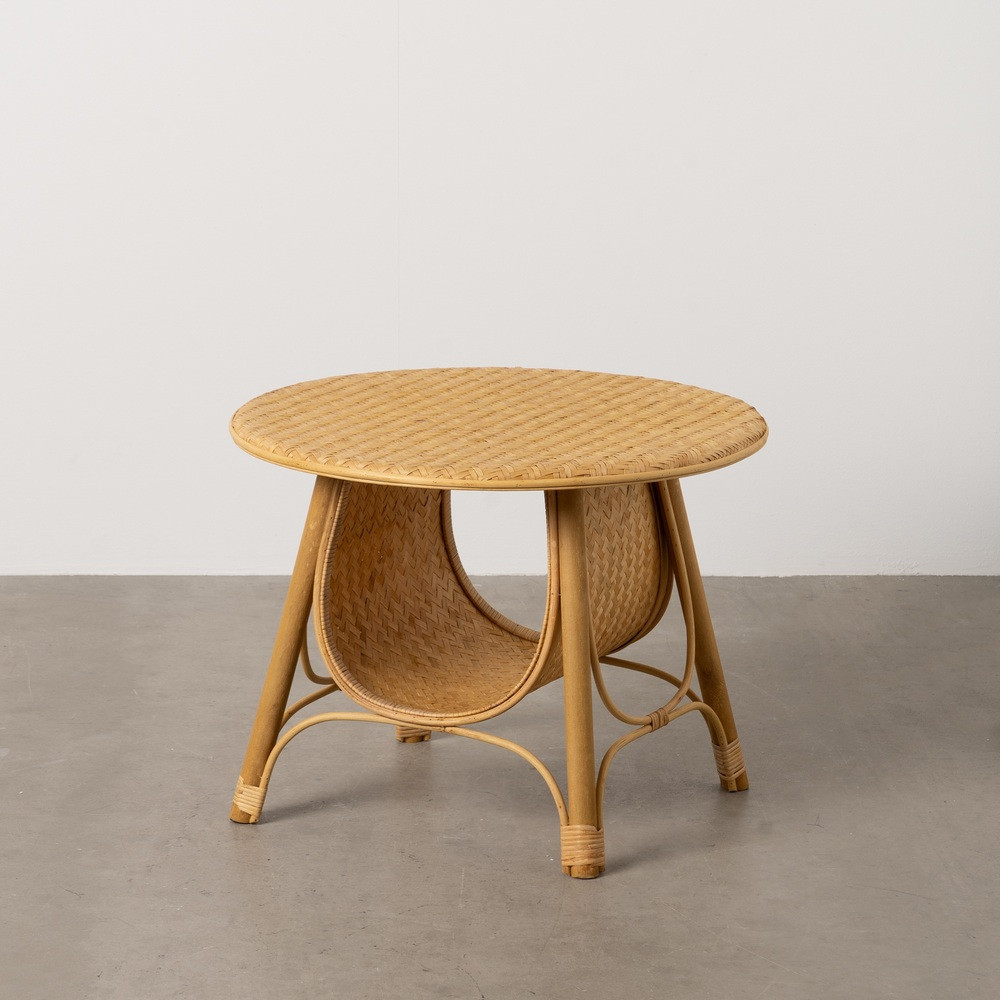 Mesa de centro redonda con revistero de bambú y ratán 46 cm