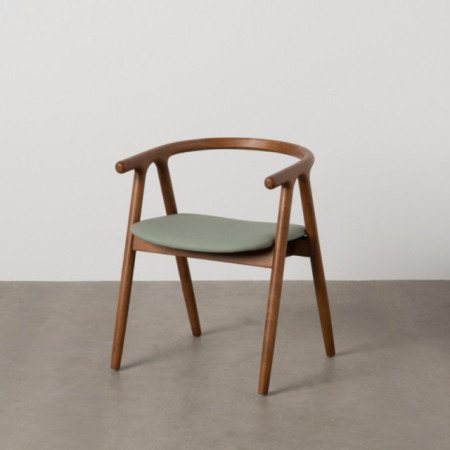 Silla de comedor de uso profesional con brazos de madera de olmo y símil piel verde 47 x 71 x 46 cm