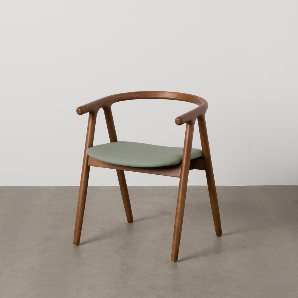 Silla de comedor de uso profesional con brazos de madera de olmo y símil piel verde 47 x 71 x 46 cm