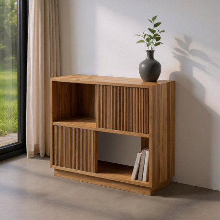 Mueble auxiliar bajo de madera de teca reciclada natural 100 x 89 x 35 cm