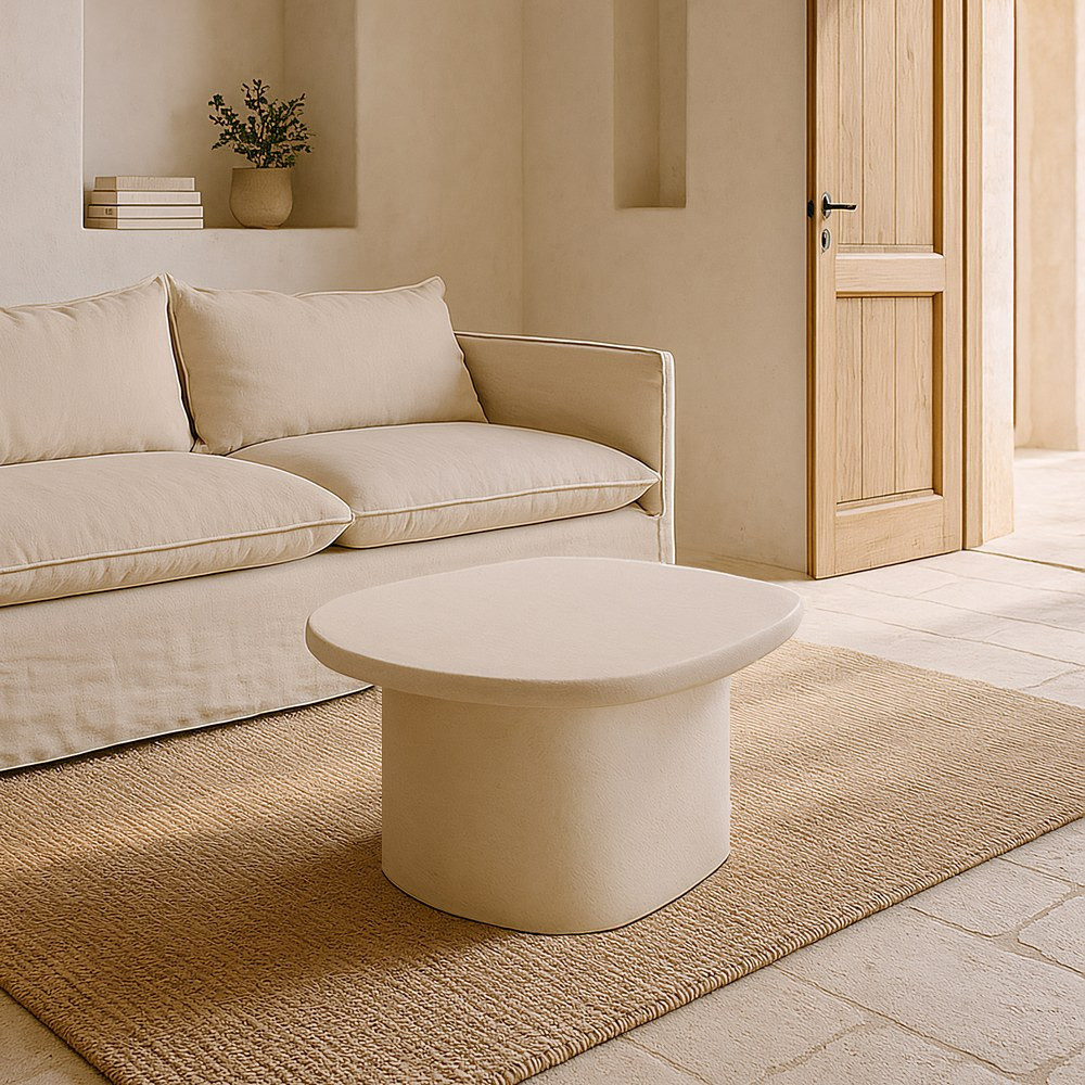 Mesa de centro cuadrada redondeada de DM blanco 60 x 40 x 58 cm