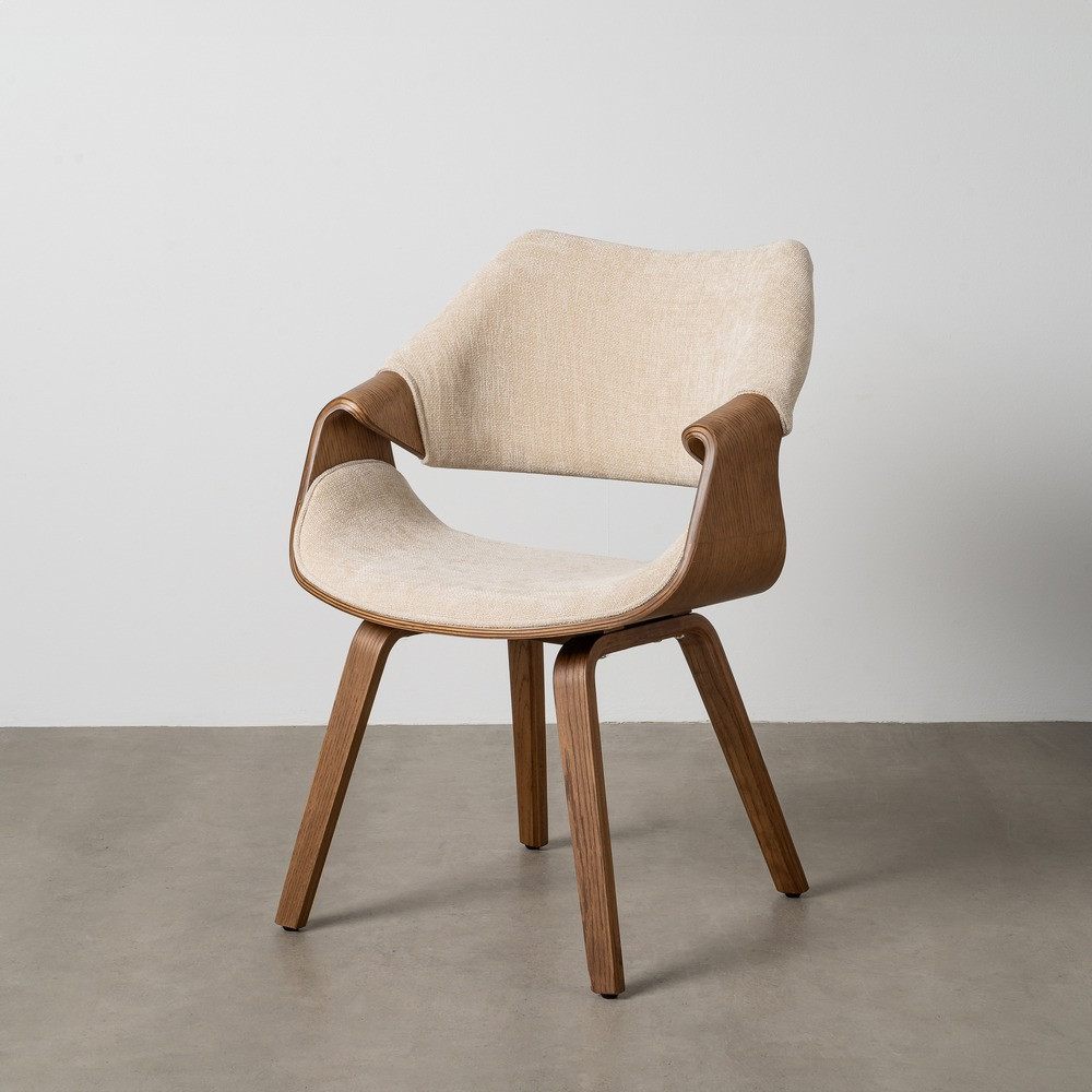 Silla de comedor de uso profesional con brazos de madera curvada y tejido crema 61 x 82 x 56 cm