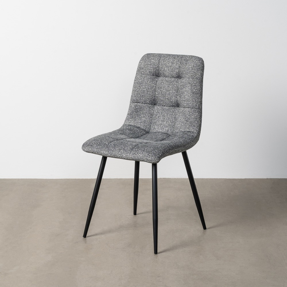 Chaise chinée gris matelassée en carreaux, tissu et métal
