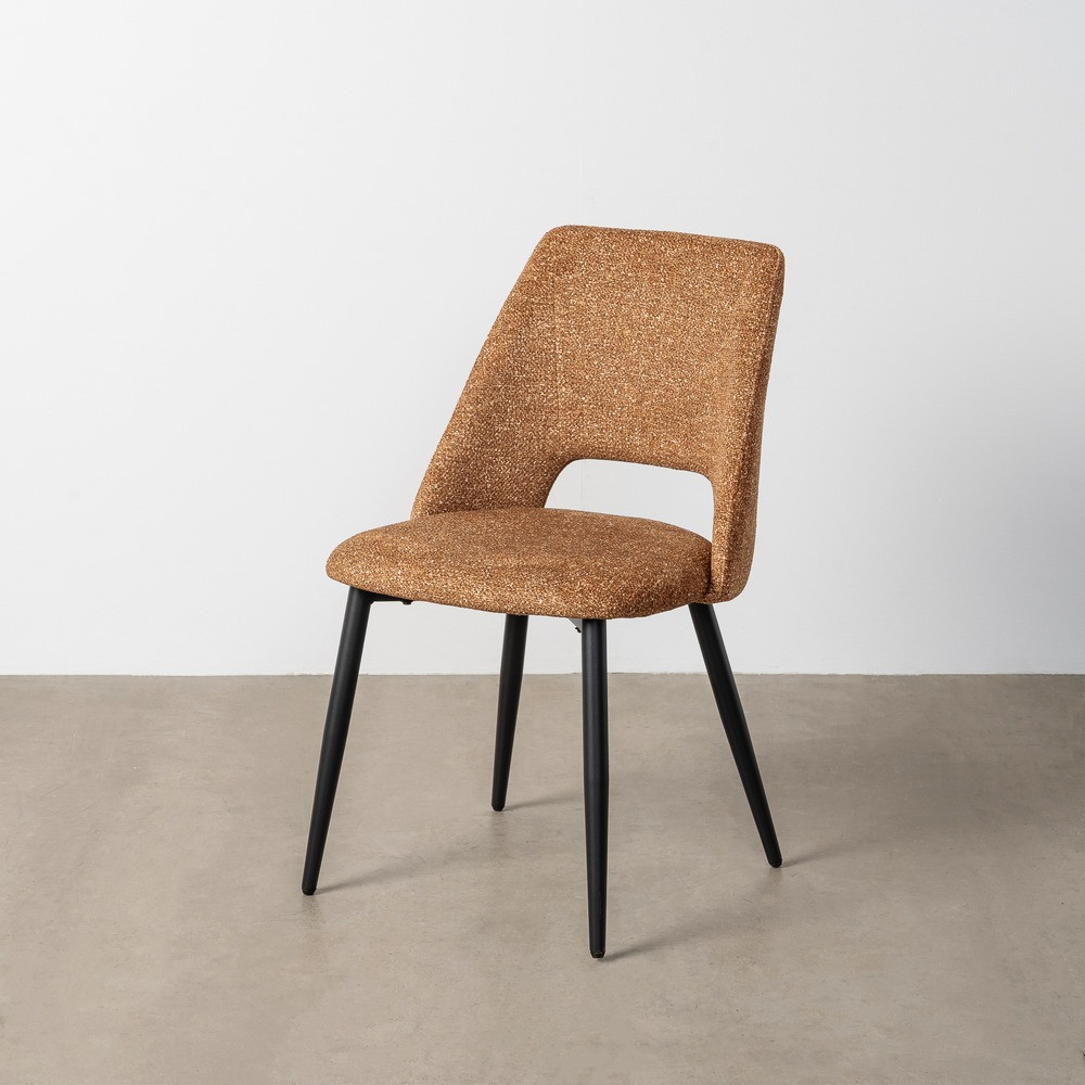 Silla de comedor de uso profesional tapizada en tejido jaspeado marrón y metal 50 x 81 x 57 cm