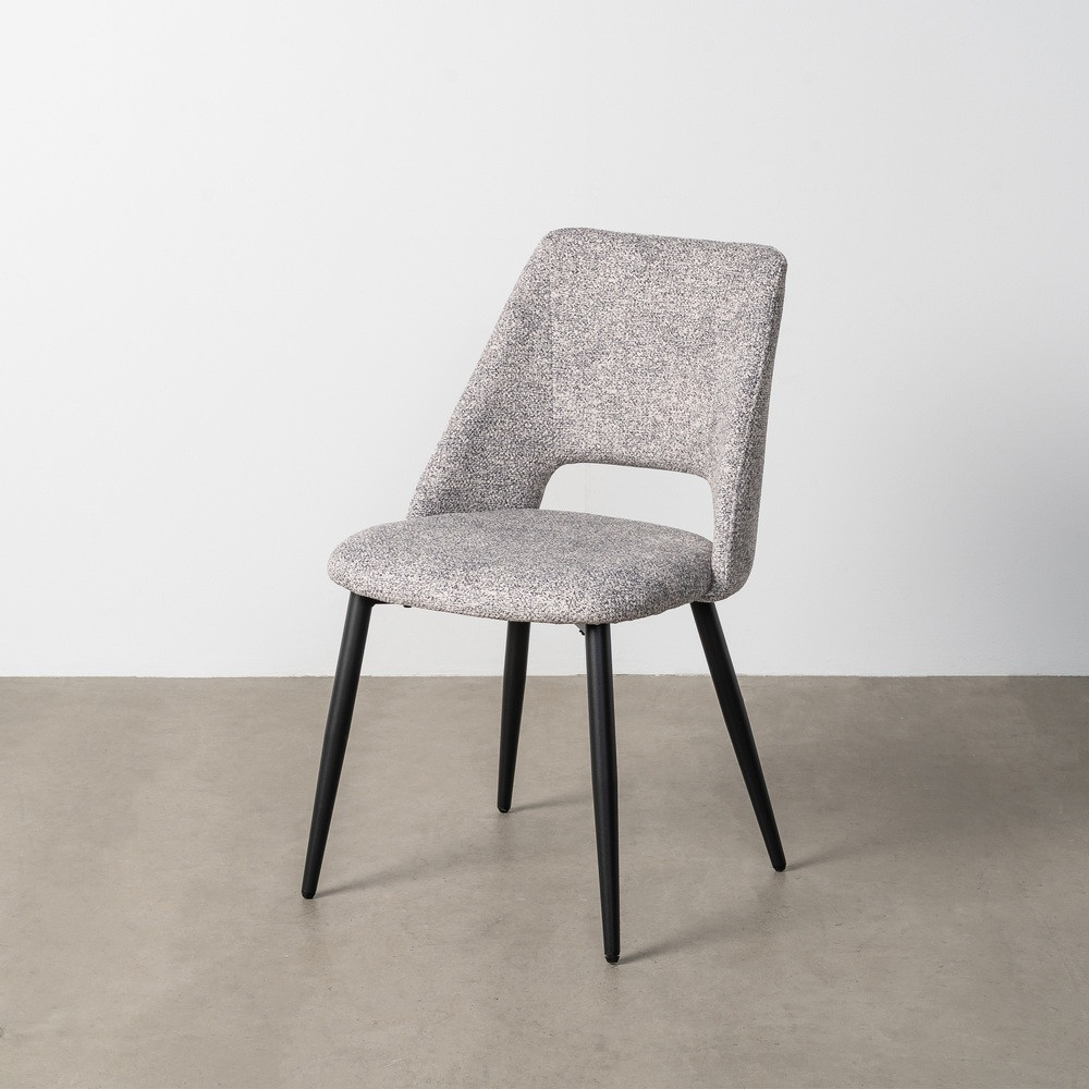 Silla de comedor de uso profesional tapizada en tejido jaspeado gris-blanco y metal 50 x 81 x 57 cm