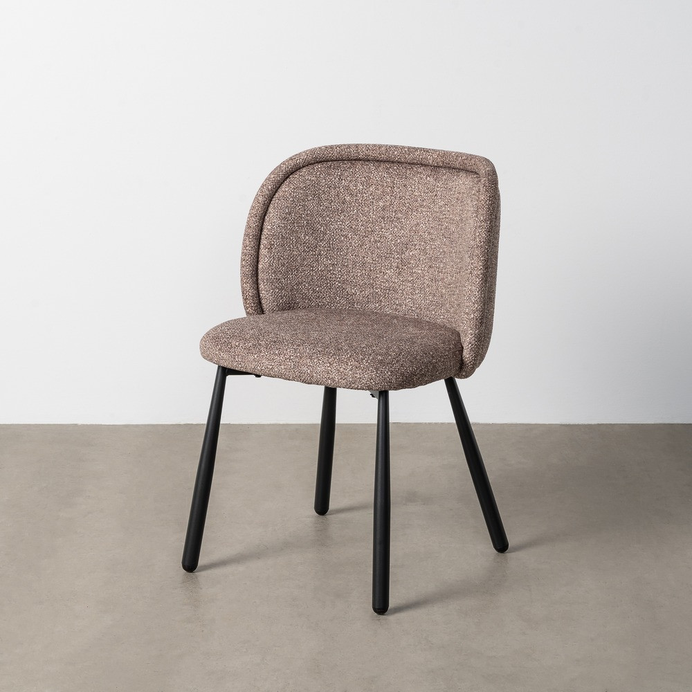 Silla de uso profesional envolvente en tejido jaspeado taupe y patas de hierro 56 x 78 x 56 cm