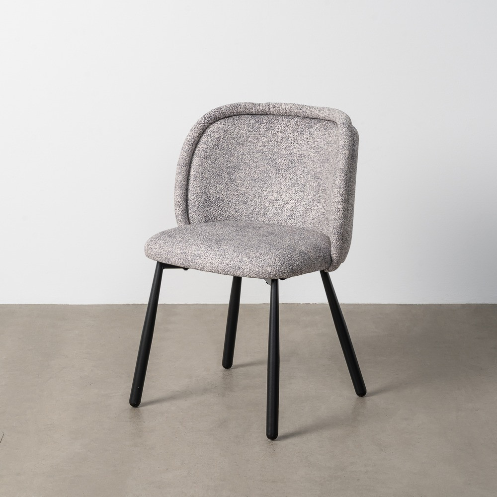 Chaise chinée gris - blanc à dossier enveloppant, tissu et métal